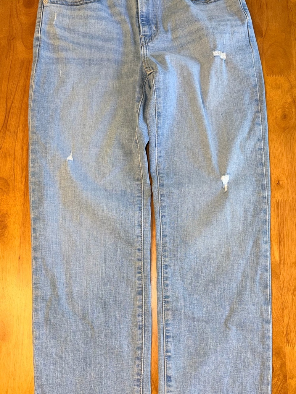 Levis 724 High Rise Straight Crop Jeans Light Wash Distressed Raw Hem 29